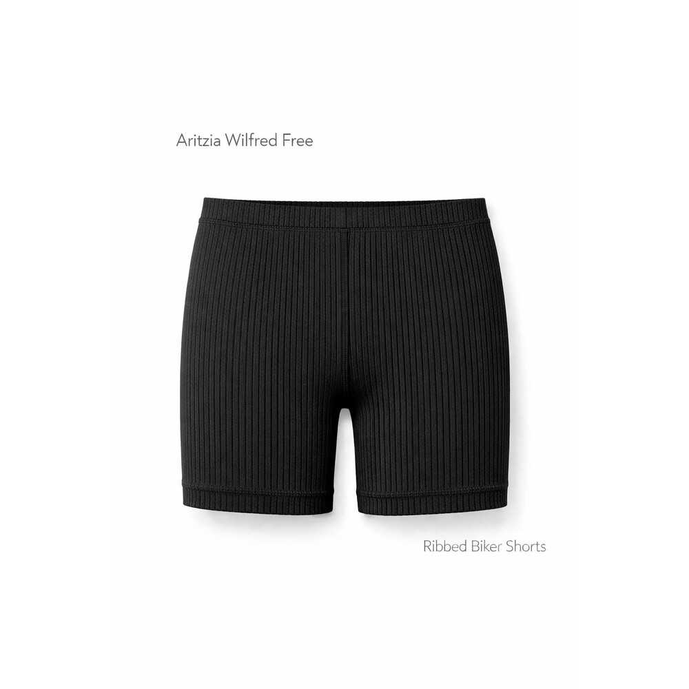 Aritzia Wilfred Free Biker Shorts Womens Black XXS Ribbed Knit Stretch Mid Rise